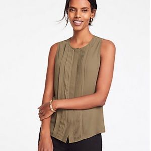 Ann Taylor Pin-tuck Shell, Khaki Moss, Size Small